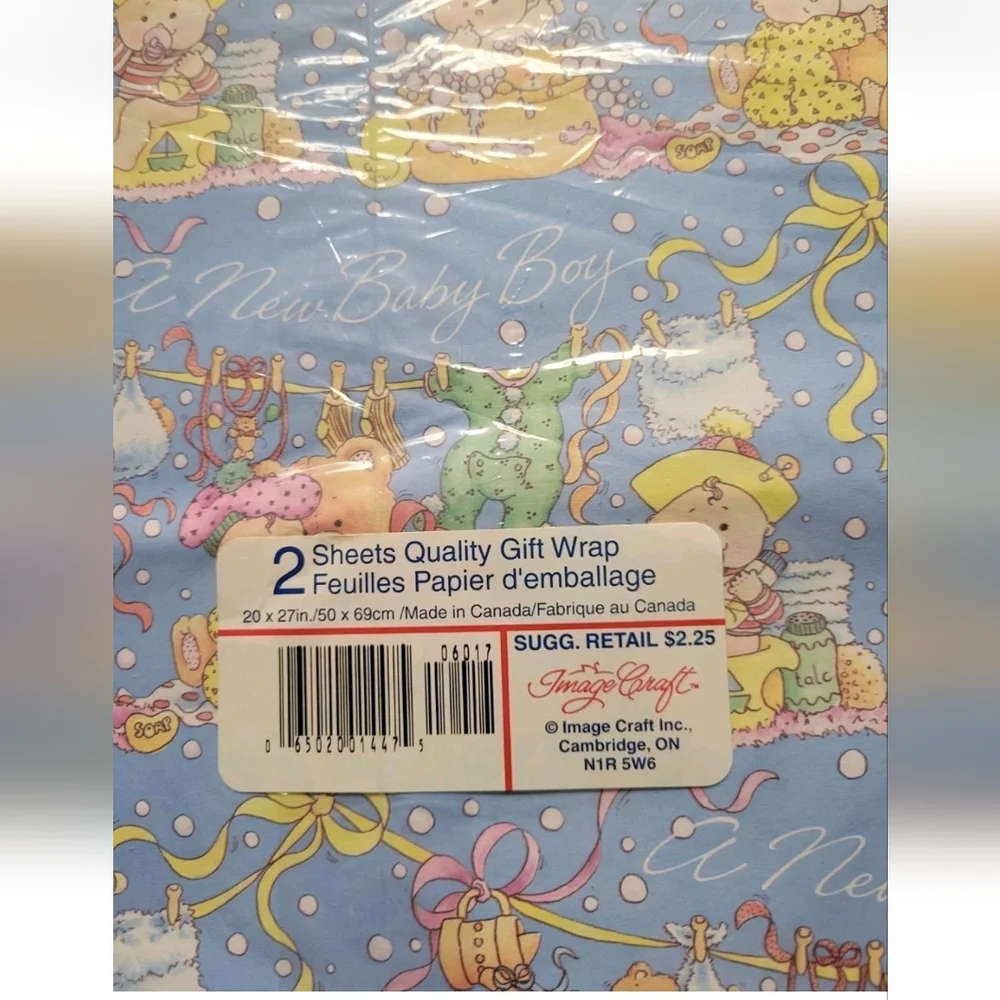 NEW Vintage Baby Shower Gift Wrapping Paper Art Deco MCM American Greetings 60s